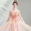 Élégant Perle Rose Robe De Soirée 2019 Princesse Bretelles Spaghetti 1/2 Manches Appliques En Dentelle Perle Faux Diamant Train De Balayage Volants Dos Nu Robe De Ceremonie