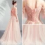 Élégant Perle Rose Robe De Soirée 2019 Princesse Bretelles Spaghetti 1/2 Manches Appliques En Dentelle Perle Faux Diamant Train De Balayage Volants Dos Nu Robe De Ceremonie
