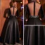 Mode Svarta Genomskinliga Mocka Aftonklänningar 2019 Prinsessa Hög Hals 3/4 ärm Kristall Långa Ruffle Satin Formella Klänningar