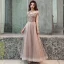 Abordable Chocolat Robe De Soirée 2019 Princesse De l'épaule Manches Courtes Appliques En Dentelle Noeud Ceinture Longue Volants Dos Nu Robe De Ceremonie
