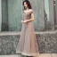 Abordable Chocolat Robe De Soirée 2019 Princesse De l'épaule Manches Courtes Appliques En Dentelle Noeud Ceinture Longue Volants Dos Nu Robe De Ceremonie