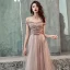 Abordable Chocolat Robe De Soirée 2019 Princesse De l'épaule Manches Courtes Appliques En Dentelle Noeud Ceinture Longue Volants Dos Nu Robe De Ceremonie