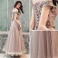 Abordable Chocolat Robe De Soirée 2019 Princesse De l'épaule Manches Courtes Appliques En Dentelle Noeud Ceinture Longue Volants Dos Nu Robe De Ceremonie