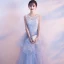 Chic / Belle Bleu Ciel Robe De Soirée 2018 Princesse Encolure Dégagée Sans Manches Appliques En Dentelle Paillettes Perlage Train De Balayage Volants en Cascade Dos Nu Robe De Ceremonie
