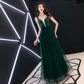 Sexy Vert Jade Robe De Soirée 2019 Princesse V Cou Bretelles Spaghetti Sans Manches Noeud Ceinture Longue Volants Dos Nu Robe De Ceremonie