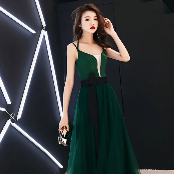 sachin and babi light blue dress Classy Jade Green Evening Dresses 2020 A Line Princess Beading Sequins  Spaghetti Straps Sleeveless Backless Floor Length Long Formal Dresses main image 1