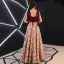 Moderne / Mode Bordeaux Robe De Soirée 2019 Princesse épaules Sans Manches Brodé Fleur Longue Volants Dos Nu Robe De Ceremonie