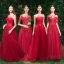 Elegante Rot Brautjungfernkleider 2019 A Linie Applikationen Spitze Perlenstickerei Lange Rüschen Kleider Für Hochzeit
