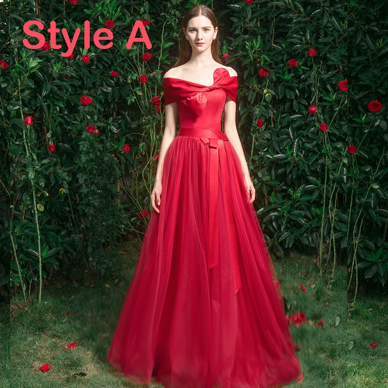 Elegant Red Bridesmaid Dresses 2019 A Line Princess Appliques Lace Beading  Floor Length Long Ruffle Wedding Party Dresses