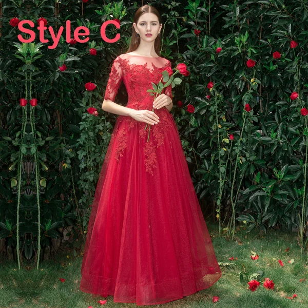 Elegante Rot Brautjungfernkleider 2019 A Linie Applikationen Spitze Perlenstickerei Lange Rüschen Kleider Für Hochzeit