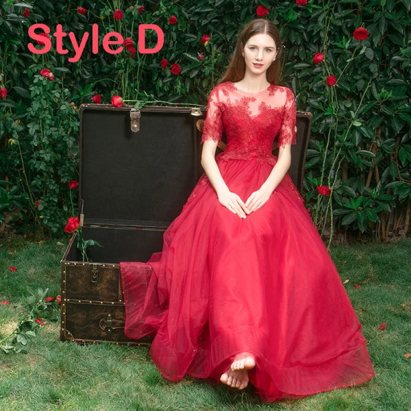 Elegante Rot Brautjungfernkleider 2019 A Linie Applikationen Spitze Perlenstickerei Lange Rüschen Kleider Für Hochzeit
