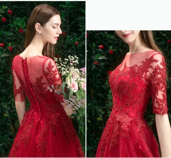 Elegante Rot Brautjungfernkleider 2019 A Linie Applikationen Spitze Perlenstickerei Lange Rüschen Kleider Für Hochzeit