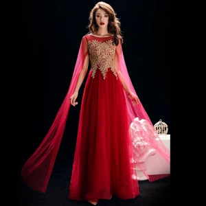 Chic Belle Bordeaux Transparentes Robe De Soirée 2019 Princesse Encolure Dégagée Manches Longues Doré Appliques En Dentelle Longue Volants Dos Nu Robe De Ceremonie