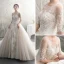 Elegant Champagne See-through Wedding Dresses 2019 A-Line / Princess Scoop Neck 1/2 Sleeves Appliques Lace Beading Cathedral Train Ruffle