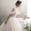 Illusion Champagner Durchsichtige Brautkleider / Hochzeitskleider 2019 A Linie Spaghettiträger Kurze Ärmel Rückenfreies Applikationen Spitze Perlenstickerei Kathedrale Schleppe Rüschen