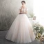 Chic Champagne Transparentes Robe De Mariée 2019 Princesse Encolure Dégagée Gonflée Manches Courtes Dos Nu Appliques En Dentelle Perlage Tachetée Tulle Longue Volants