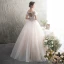 Chic Champagne Transparentes Robe De Mariée 2019 Princesse Encolure Dégagée Gonflée Manches Courtes Dos Nu Appliques En Dentelle Perlage Tachetée Tulle Longue Volants