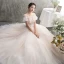 Chic Champagne Transparentes Robe De Mariée 2019 Princesse Encolure Dégagée Gonflée Manches Courtes Dos Nu Appliques En Dentelle Perlage Tachetée Tulle Longue Volants