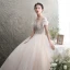 Chic Champagne Transparentes Robe De Mariée 2019 Princesse Encolure Dégagée Gonflée Manches Courtes Dos Nu Appliques En Dentelle Perlage Tachetée Tulle Longue Volants