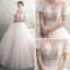 Chic Champagne Transparentes Robe De Mariée 2019 Princesse Encolure Dégagée Gonflée Manches Courtes Dos Nu Appliques En Dentelle Perlage Tachetée Tulle Longue Volants