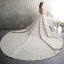 Luxus / Herrlich Ivory / Creme Durchsichtige Brautkleider / Hochzeitskleider 2019 A Linie Rundhalsausschnitt Lange Ärmel Rückenfreies Handgefertigt Perlenstickerei Perle Pailletten Kathedrale Schleppe Rüschen
