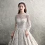 Luxus / Herrlich Ivory / Creme Durchsichtige Brautkleider / Hochzeitskleider 2019 A Linie Rundhalsausschnitt Lange Ärmel Rückenfreies Handgefertigt Perlenstickerei Perle Pailletten Kathedrale Schleppe Rüschen