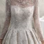 Luxus / Herrlich Ivory / Creme Durchsichtige Brautkleider / Hochzeitskleider 2019 A Linie Rundhalsausschnitt Lange Ärmel Rückenfreies Handgefertigt Perlenstickerei Perle Pailletten Kathedrale Schleppe Rüschen