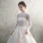 Luxury / Gorgeous Champagne See-through Wedding Dresses 2019 A-Line / Princess High Neck Long Sleeve Backless Appliques Lace Beading Glitter Tulle Cathedral Train Ruffle