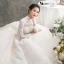 Luxury / Gorgeous Champagne See-through Wedding Dresses 2019 A-Line / Princess High Neck Long Sleeve Backless Appliques Lace Beading Glitter Tulle Cathedral Train Ruffle