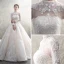 Luxury / Gorgeous Champagne See-through Wedding Dresses 2019 A-Line / Princess High Neck Long Sleeve Backless Appliques Lace Beading Glitter Tulle Cathedral Train Ruffle