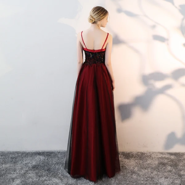 Sexy Bordeaux Robe De Soirée 2018 Empire Bretelles Spaghetti Sans Manches Perle Faux Diamant Brodé Longue Volants Dos Nu Robe De Ceremonie