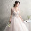 Schöne Champagner Brautkleider / Hochzeitskleider 2019 A Linie Spaghettiträger Ärmellos Rückenfreies Applikationen Spitze Perle Perlenstickerei Kapelle-Schleppe Rüschen