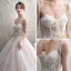 Schöne Champagner Brautkleider / Hochzeitskleider 2019 A Linie Spaghettiträger Ärmellos Rückenfreies Applikationen Spitze Perle Perlenstickerei Kapelle-Schleppe Rüschen