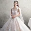 Schöne Champagner Durchsichtige Brautkleider / Hochzeitskleider 2019 A Linie Rundhalsausschnitt Ärmellos Rückenfreies Glanz Applikationen Spitze Kapelle-Schleppe Rüschen