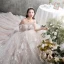 Schöne Champagner Durchsichtige Brautkleider / Hochzeitskleider 2019 A Linie Rundhalsausschnitt Ärmellos Rückenfreies Glanz Applikationen Spitze Kapelle-Schleppe Rüschen