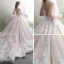 Schöne Champagner Durchsichtige Brautkleider / Hochzeitskleider 2019 A Linie Rundhalsausschnitt Ärmellos Rückenfreies Glanz Applikationen Spitze Kapelle-Schleppe Rüschen