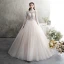 Illusion Champagner Durchsichtige Brautkleider / Hochzeitskleider 2019 A Linie Stehkragen Lange Ärmel Rückenfreies Applikationen Spitze Perlenstickerei Lange Rüschen