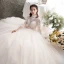 Illusion Champagner Durchsichtige Brautkleider / Hochzeitskleider 2019 A Linie Stehkragen Lange Ärmel Rückenfreies Applikationen Spitze Perlenstickerei Lange Rüschen