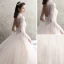 Illusion Champagner Durchsichtige Brautkleider / Hochzeitskleider 2019 A Linie Stehkragen Lange Ärmel Rückenfreies Applikationen Spitze Perlenstickerei Lange Rüschen