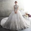 Luxus / Herrlich Ivory / Creme Durchsichtige Brautkleider / Hochzeitskleider 2019 Ballkleid Stehkragen Kurze Ärmel Rückenfreies Applikationen Spitze Strass Perlenstickerei Glanz Tülle Kathedrale Schleppe Rüschen