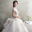 Luxus / Herrlich Ivory / Creme Durchsichtige Brautkleider / Hochzeitskleider 2019 Ballkleid Stehkragen Kurze Ärmel Rückenfreies Applikationen Spitze Strass Perlenstickerei Glanz Tülle Kathedrale Schleppe Rüschen