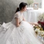 Luxus / Herrlich Ivory / Creme Durchsichtige Brautkleider / Hochzeitskleider 2019 Ballkleid Stehkragen Kurze Ärmel Rückenfreies Applikationen Spitze Strass Perlenstickerei Glanz Tülle Kathedrale Schleppe Rüschen