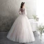 Illusion Champagne See-through Wedding Dresses 2019 A-Line / Princess Scoop Neck 3/4 Sleeve Backless Appliques Lace Beading Glitter Tulle Floor-Length / Long Ruffle