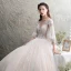 Illusion Champagne See-through Wedding Dresses 2019 A-Line / Princess Scoop Neck 3/4 Sleeve Backless Appliques Lace Beading Glitter Tulle Floor-Length / Long Ruffle