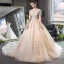 Élégant Champagne Transparentes Robe De Mariée 2019 Princesse Encolure Dégagée Mancherons Dos Nu Appliques En Dentelle Perlage Cathedral Train Volants