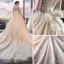 Élégant Champagne Transparentes Robe De Mariée 2019 Princesse Encolure Dégagée Mancherons Dos Nu Appliques En Dentelle Perlage Cathedral Train Volants