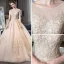 Élégant Champagne Transparentes Robe De Mariée 2019 Princesse Encolure Dégagée Mancherons Dos Nu Appliques En Dentelle Perlage Cathedral Train Volants