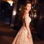 Elegant Champagne Evening Dresses  2019 A-Line / Princess Off-The-Shoulder Short Sleeve Metal Sash Glitter Tulle Floor-Length / Long Ruffle Backless Formal Dresses