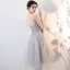Elegant Grey Homecoming Graduation Dresses 2019 A-Line / Princess Strapless Sleeveless Glitter Tulle Knee-Length Ruffle Backless Formal Dresses