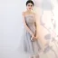 Elegant Grey Homecoming Graduation Dresses 2019 A-Line / Princess Strapless Sleeveless Glitter Tulle Knee-Length Ruffle Backless Formal Dresses